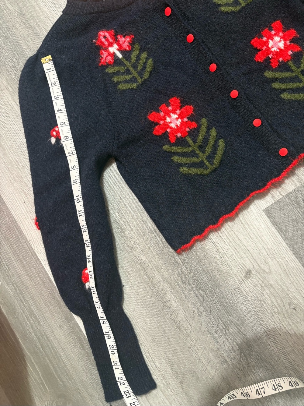 Free People Navy Floral Knit Button-Front Cardigan with Red Accents - Picture 8 of 9